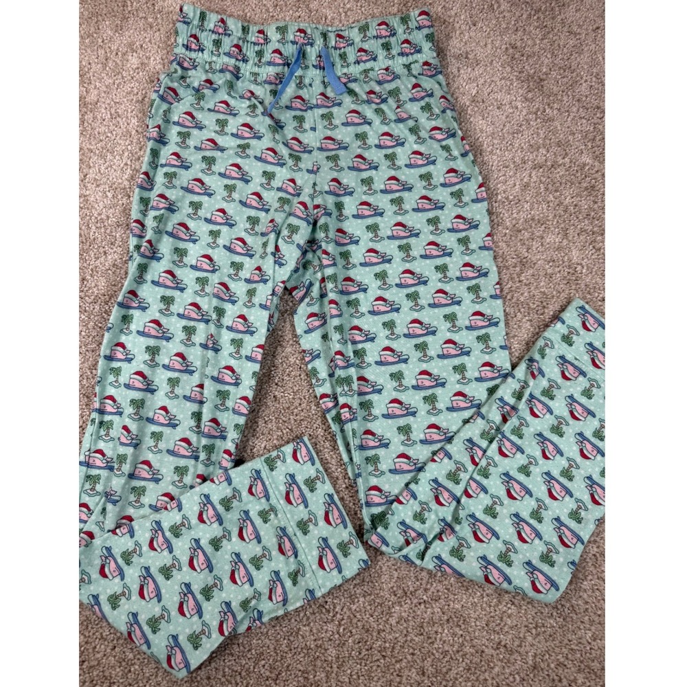 Vineyard Vines Boys Pajama Pants Teal Santa Whale Palm Tree Holiday Small 7-8